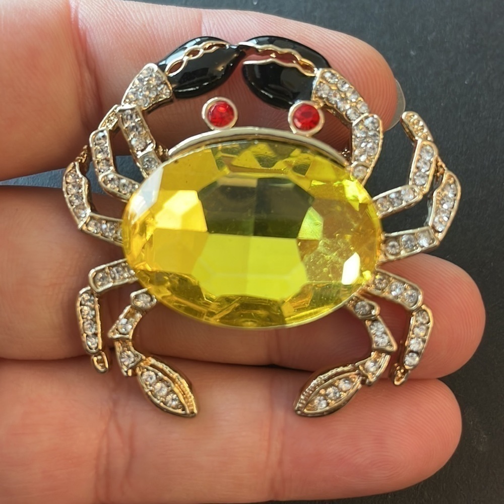 Large crystal CRAB BROOCH - Picture 3 of 6